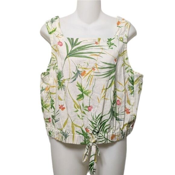 A LOVES A Floral Linen Square Neck Tank L - Picture 1 of 6
